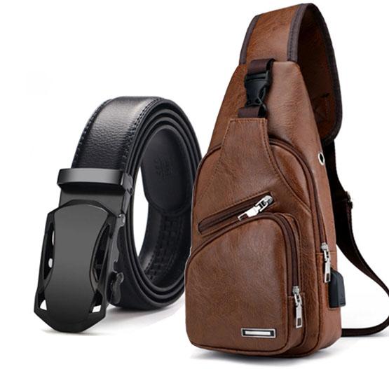 Combo Túi da đeo chéo DC297 Thắt Lưng da nam MP02 (đen)