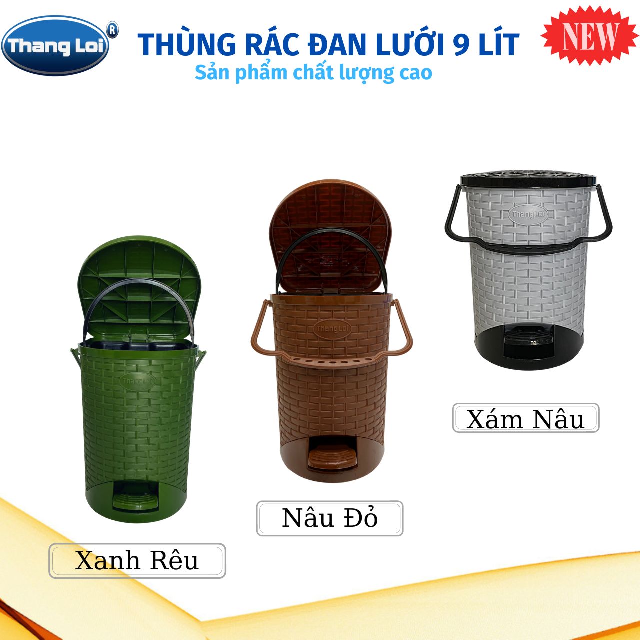 Thùng Rác Nhựa Thắng Lợi 9L Đan Lưới