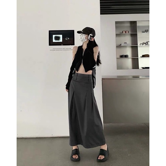 Chân váy xám dài 2 lưng v17 | sugarblingbling
