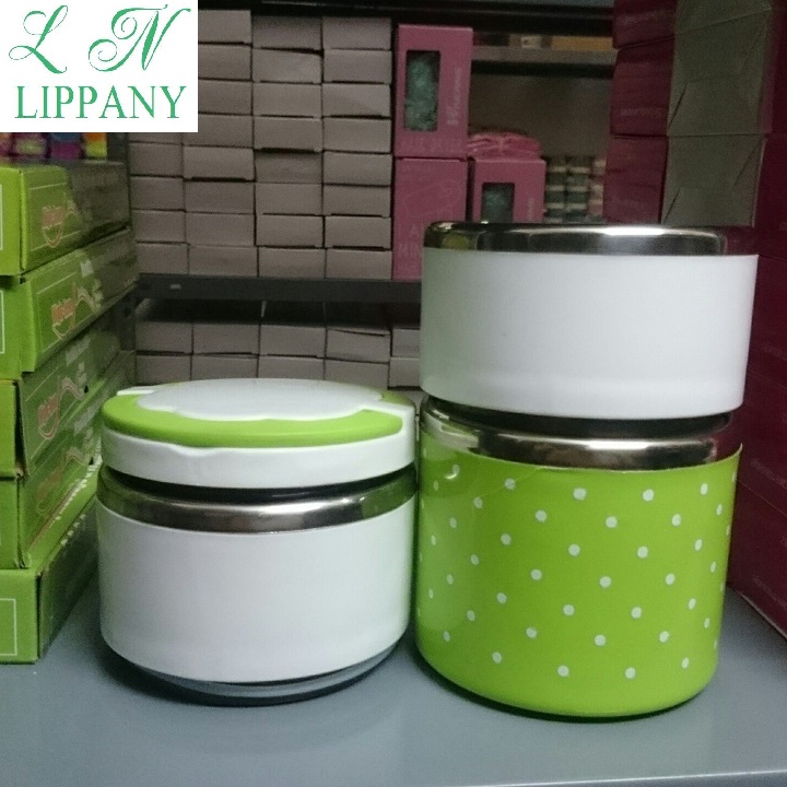 Cặp lồng cơm 2 tầng giữ nhiệt chấm bi ruột inox
