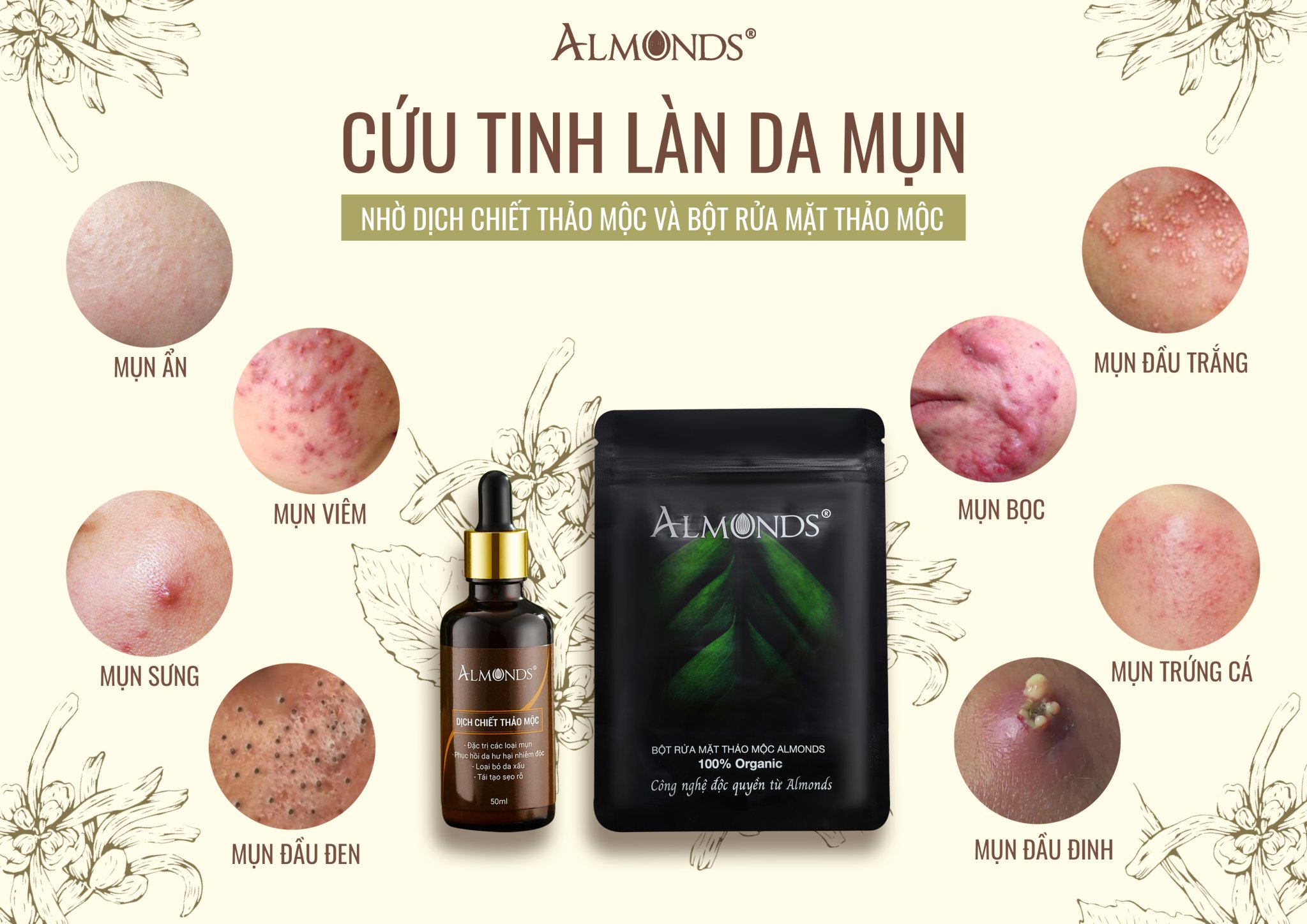 Bột rửa mặt linh chi sạch mụn trắng da Almonds 120g
