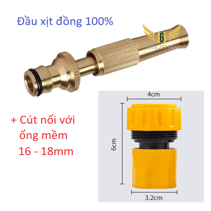 Đầu vòi xịt tăng áp bằng đồng rửa xe, tưới cây điều chỉnh nhiều chế độ