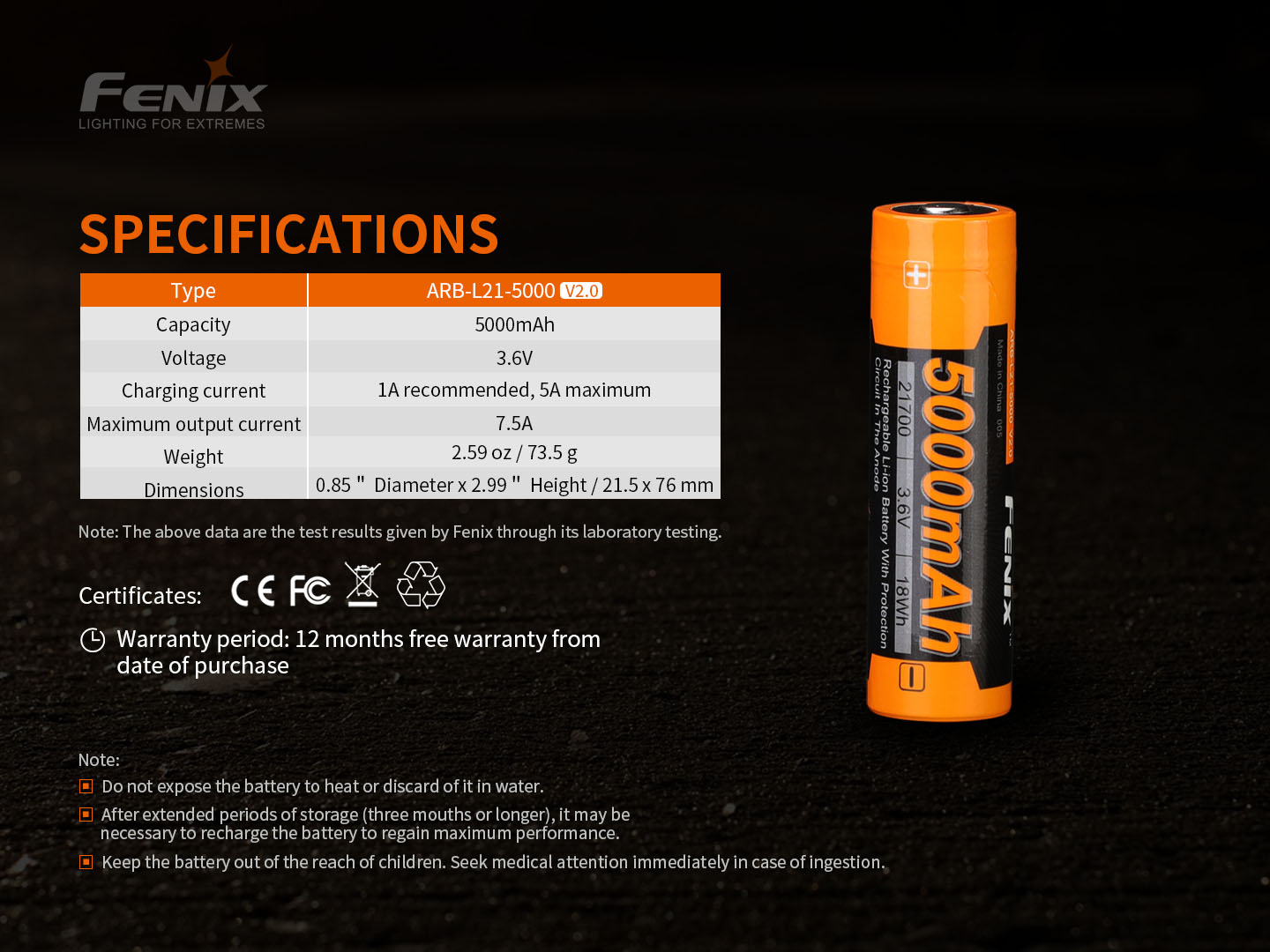 Pin Fenix 21700 ARB - L21 - 5000 V2.0
