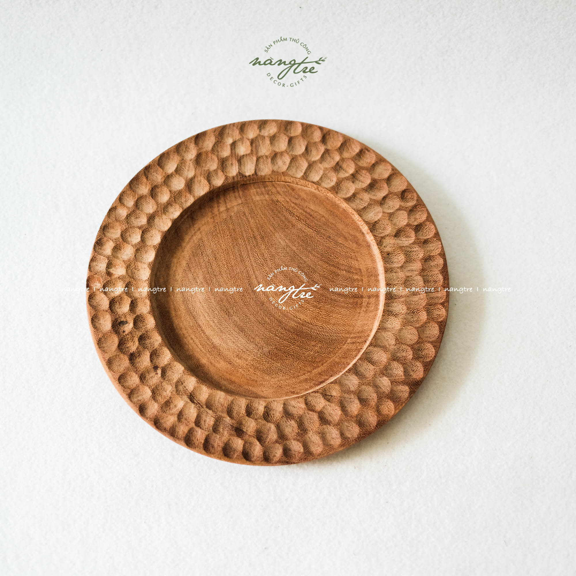 Đĩa gỗ đỏ/Đĩa gỗ tròn decor 25cm