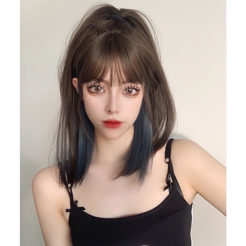 Tóc giả nguyên đầu cúp lỡ phối line xanh 😍H6150😍