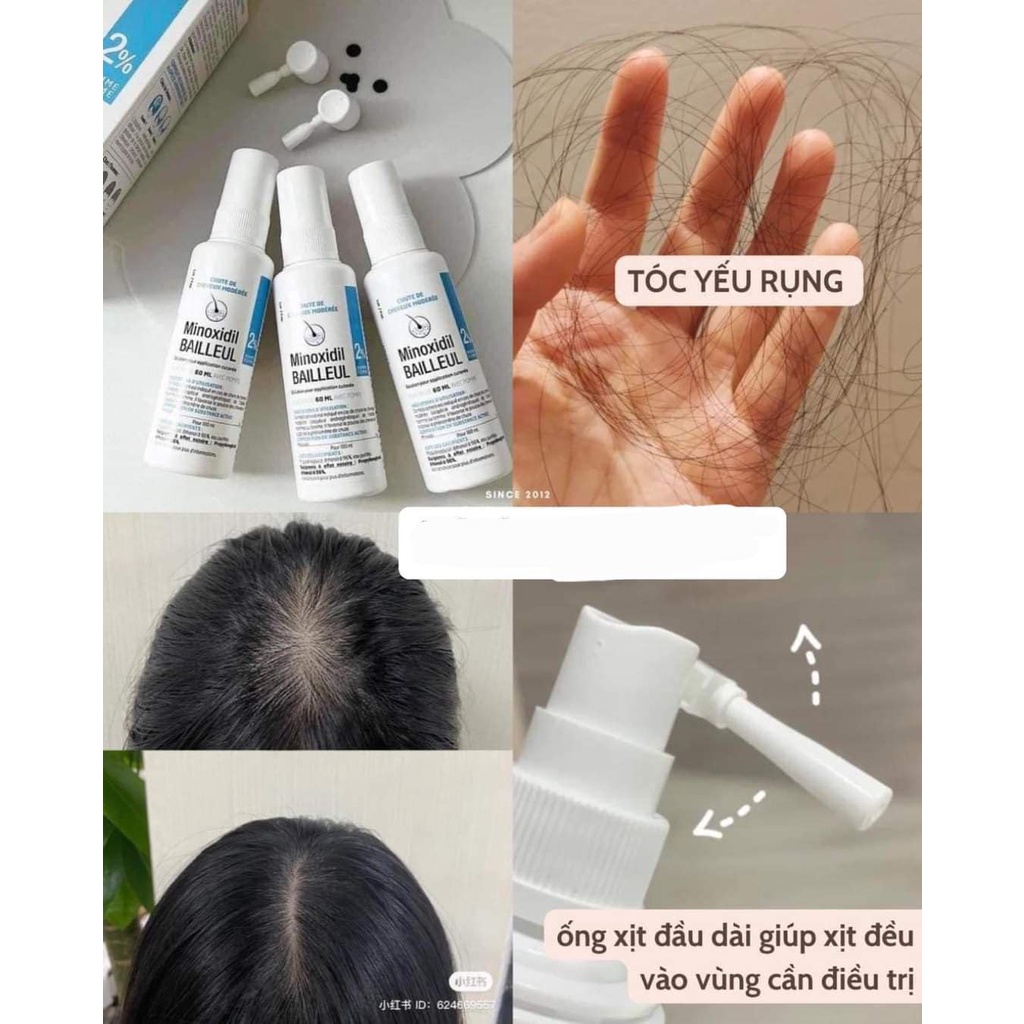 Xịt Mọc Tóc MINOXIDIL BAILLEUL 2% 5% - NGĂN RỤNG TÓC KÍCH THÍCH MỌC TÓC [Hộp 3 lọ 60ml]