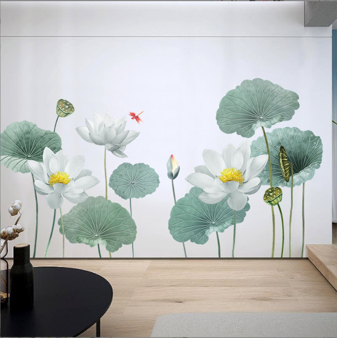 Decal trang trí tường - Hoa sen trắng