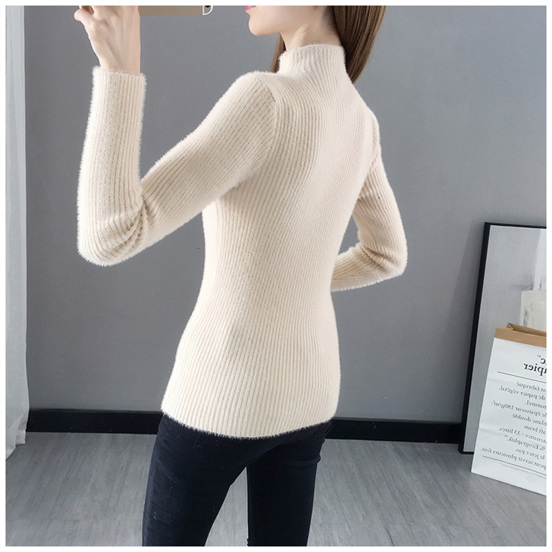 Hàng nhập - Áo len lông thỏ ôm sát cổ 3 phân ngực phối nút basic - DL65141