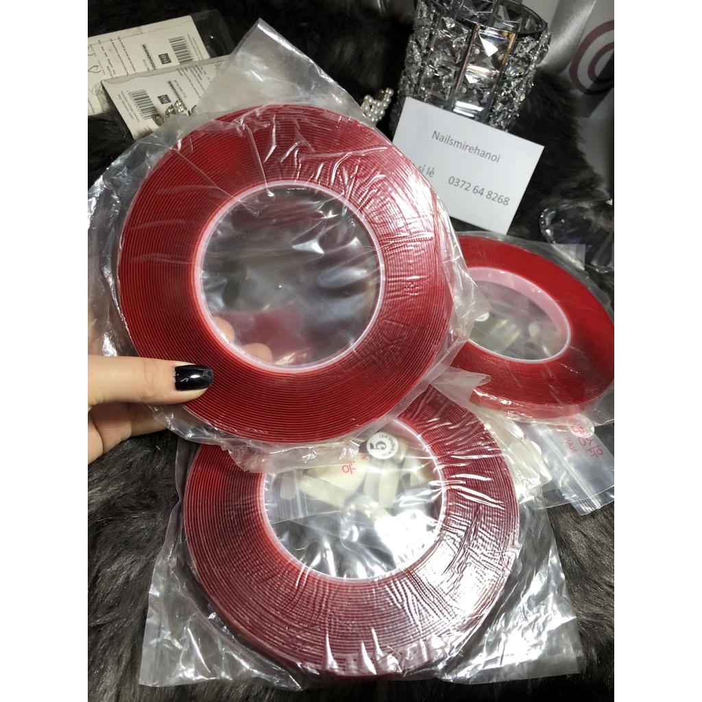 Băng Dính Đỏ 2 Mặt Tạo Fan Mi , Dán Mẫu Móng ( Cuộn Lớn).