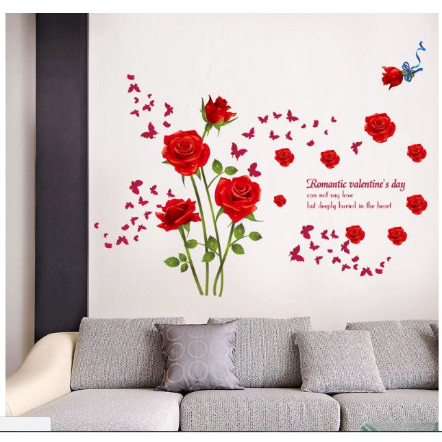 Decal Trang trí phòng đường Hoa hồng Romantic
