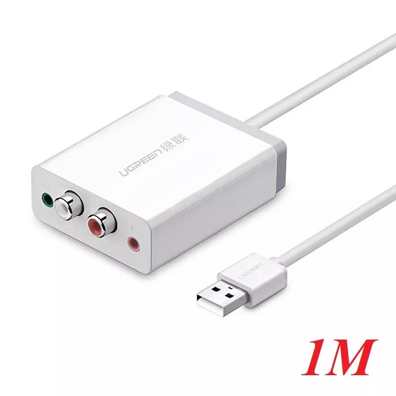 Ugreen 30521 1m màu trắng bộ chuyển usb 2.0 sang 2 đầu bông sen + loa + mic 30521