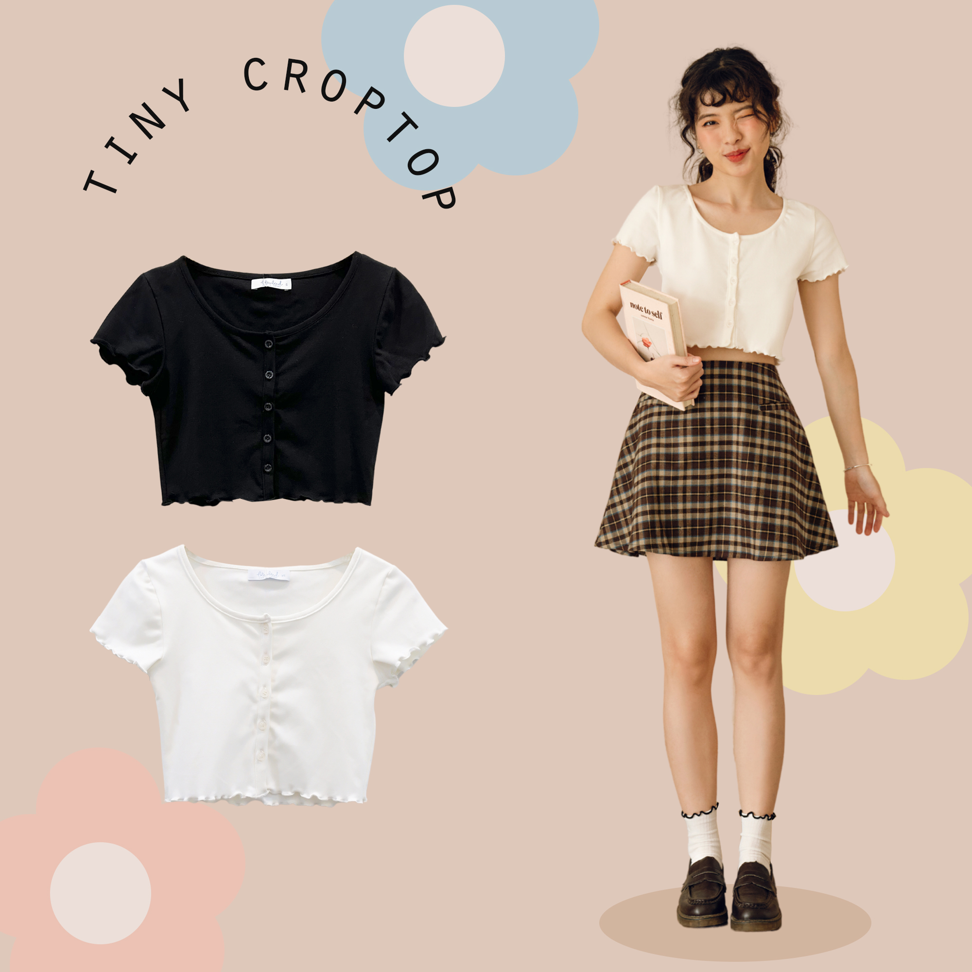 BLEUBIRD Áo thun crop top cài khuy Tiny Croptop