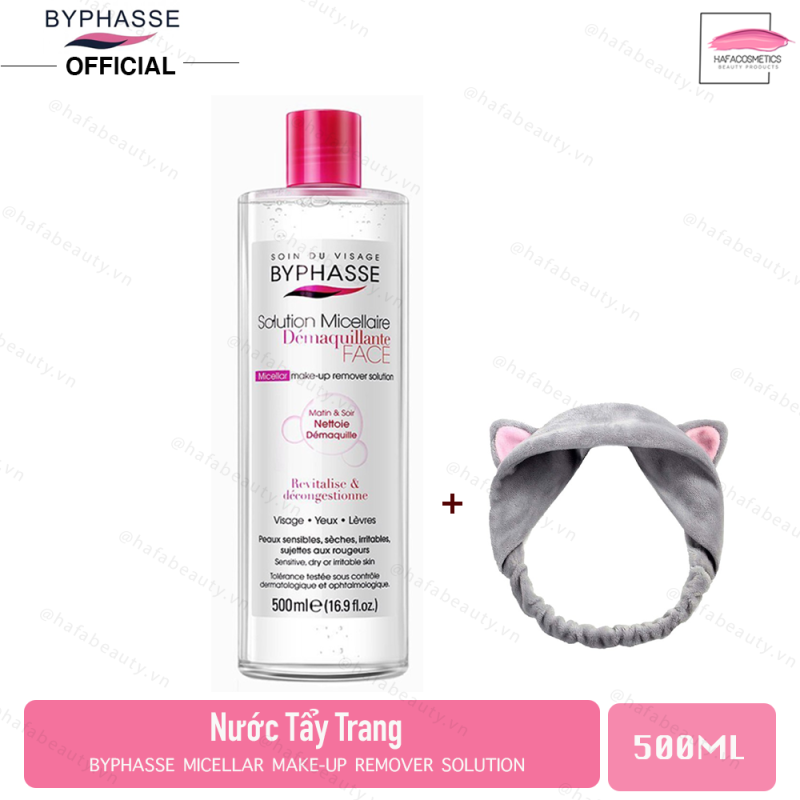 Nước tẩy trang Byphasse Micellar Make-up Remover Solution 500ml + Tặng 1 Băng đô tai mèo xinh xắn (màu ngẫu nhiên) cao cấp