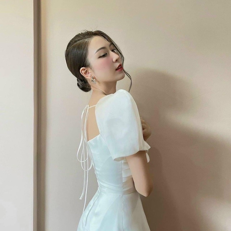 ĐẦM TIỆC TAY PHỒNG CỔ VUÔNG PHỐI VOAN (có bigsize)