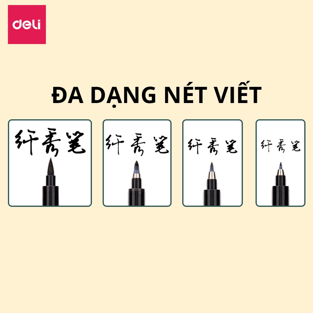 Bút viết thư pháp chữ Hán Calligraphy Deli - brush pen nhiều kích cỡ ngòi, có thể đổ thêm mực Deli 75514 / 75515 / 75516