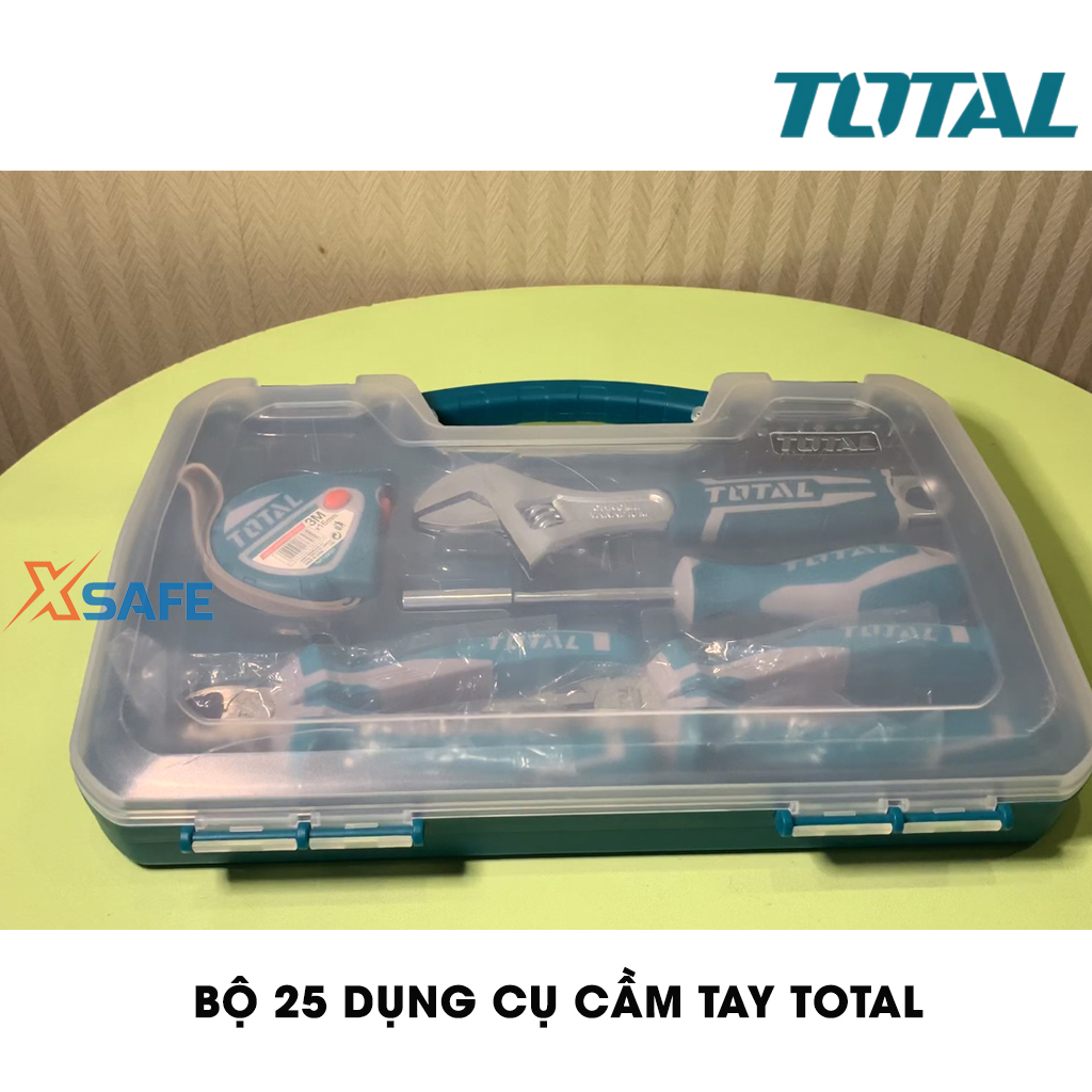 Set of 25 tools hand tools total THKTHP90256 suitable for engineering, construction, people dụng.1 piece alkaline combination 7 ", 1 Alkaline cut Cross 6", 1 set adjustable 8 ", 1 tape measure, 1 shank with magnet 100mm. 20 head screw-distribution xsafe