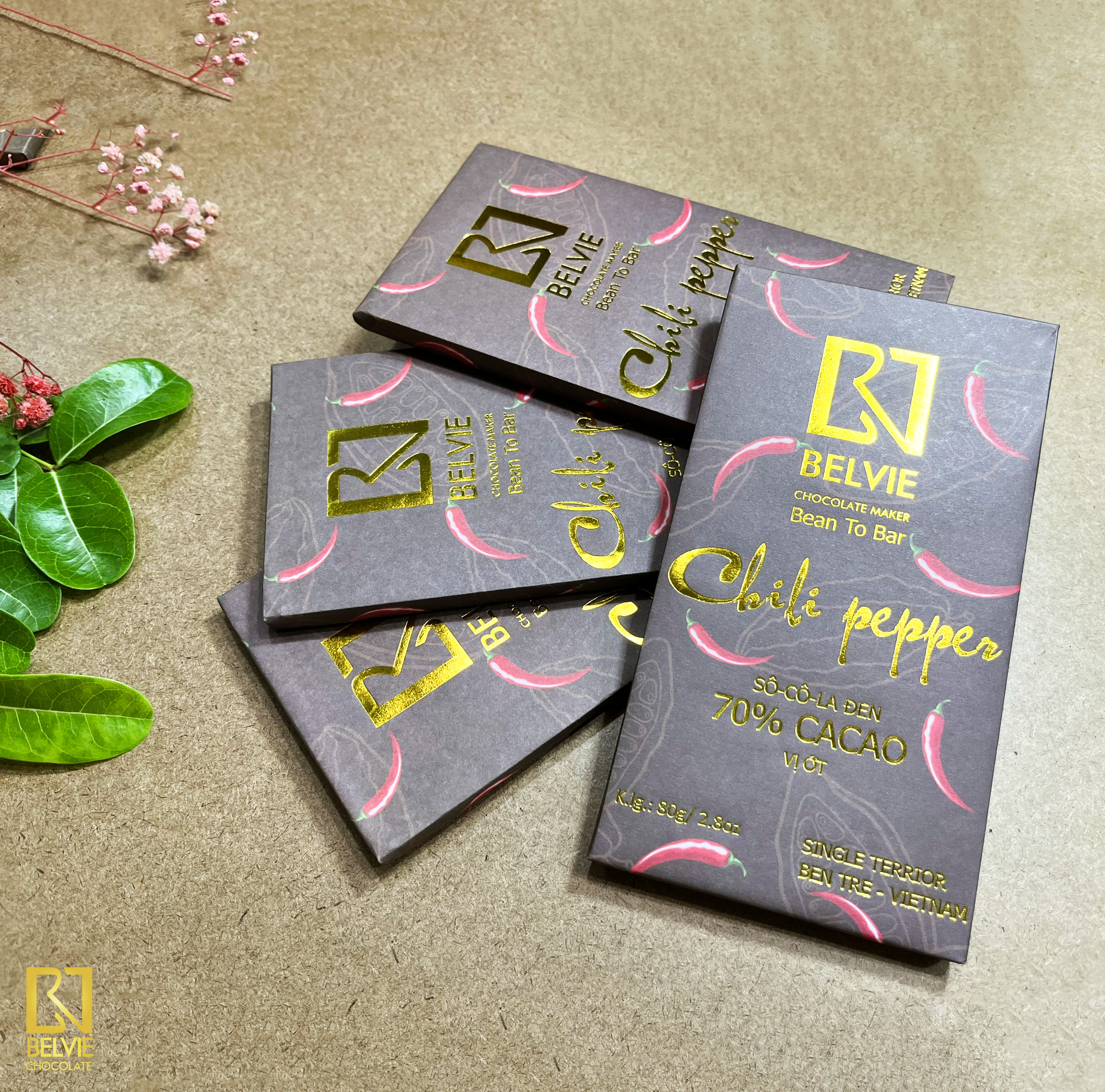 Socola đen vị ớt Belvie 70% cacao, 80g