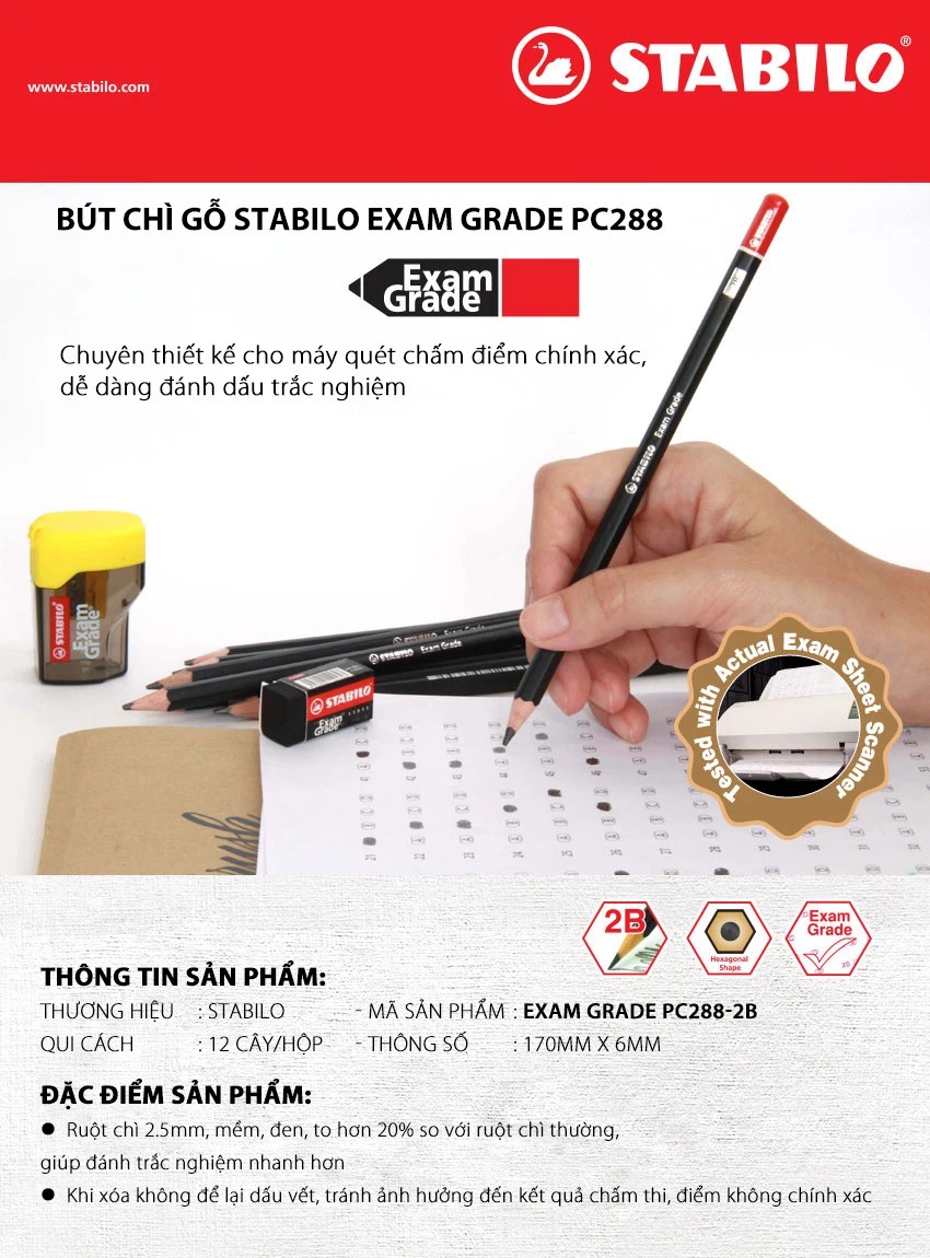 Bút chì gỗ STABILO Exam Grade 288 nét 2B/HB