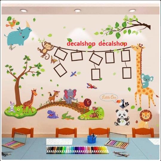 BỘ COMBO DECAL GHÉP ĐÔI TRANG TRÍ - Thú Dây Khung hình kết hợp Cầu Gỗ ( 2 TẤM )