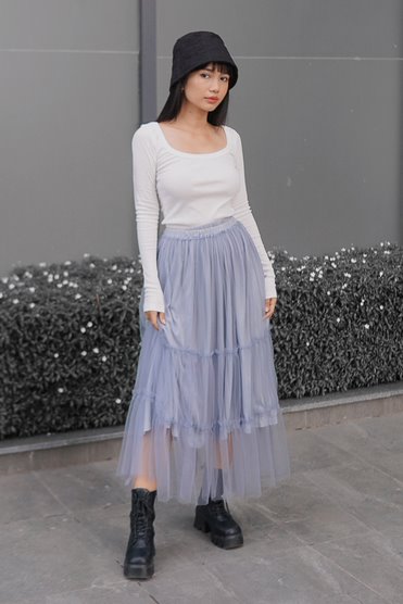 [NHẬP MÃ NOVFALAZSOCIAL02 GIẢM 40K ĐƠN 199K  ] Chân váy Maybi midi xoè lưới