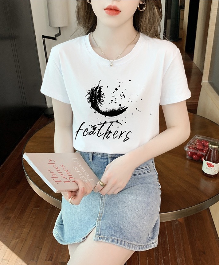 Áo thun tay ngắn cao cấp thun cotton vải dày dặn xịn sò in hình lông vũ bán chạy áo phông nữ form vừa người size M, L nhiều màu quần áo thời trang giá kho sỉ