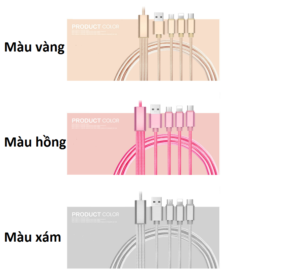 Cáp sạc dây dù đa năng 3 đầu Lightning - Type C - Micro USB mẫu 1