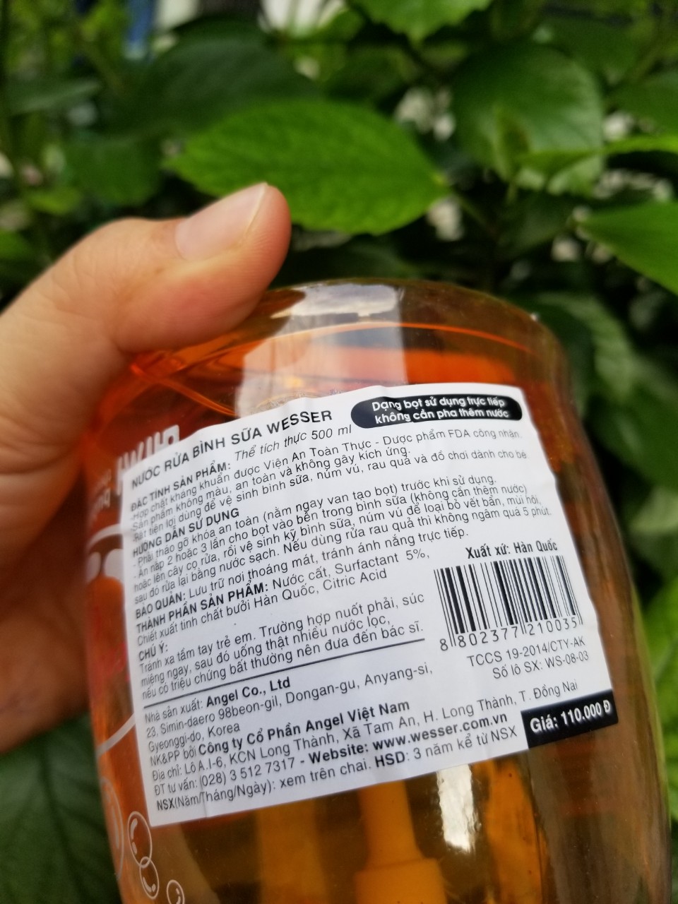 [HCM]Nước súc rửa bình sữa Wesser chai 500ml