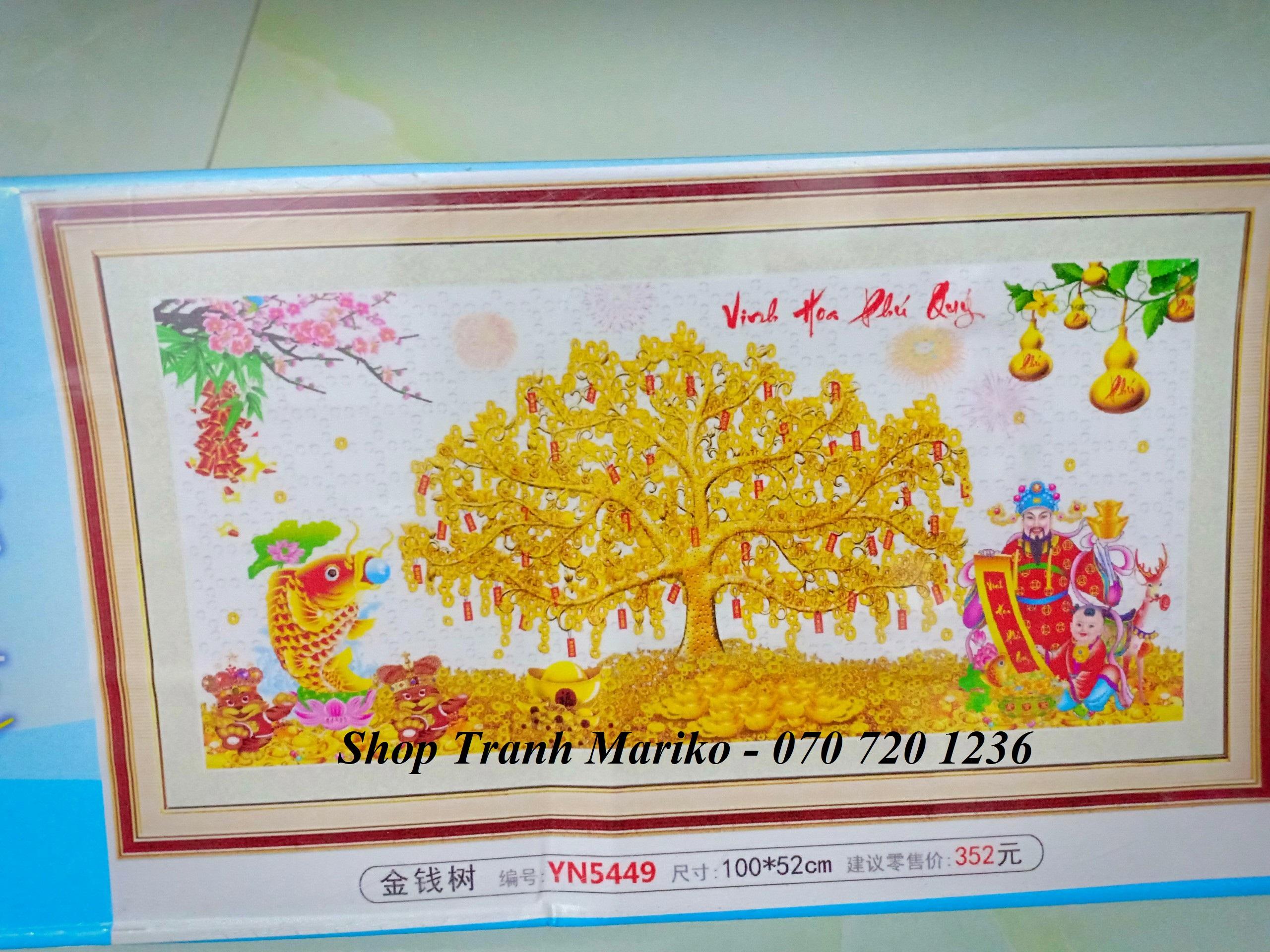 [HCM]Tranh đính đá CÂY TIỀN VINH HOA PHÚ QUÝ YN5449 kích thước100 x 52cm