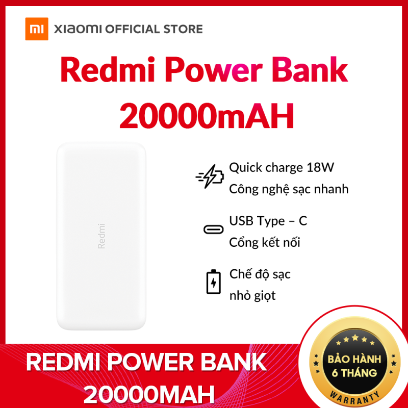 [XIAOMI OFFICIAL] Pin Sạc Dự Phòng Xiaomi Redmi Power Bank 20000 mAh- Sạc nhanh 18W | Cổng đầu vào kép | Cổng ra kép | Sạc nhanh 18-W hai chiều - BH 6 Tháng