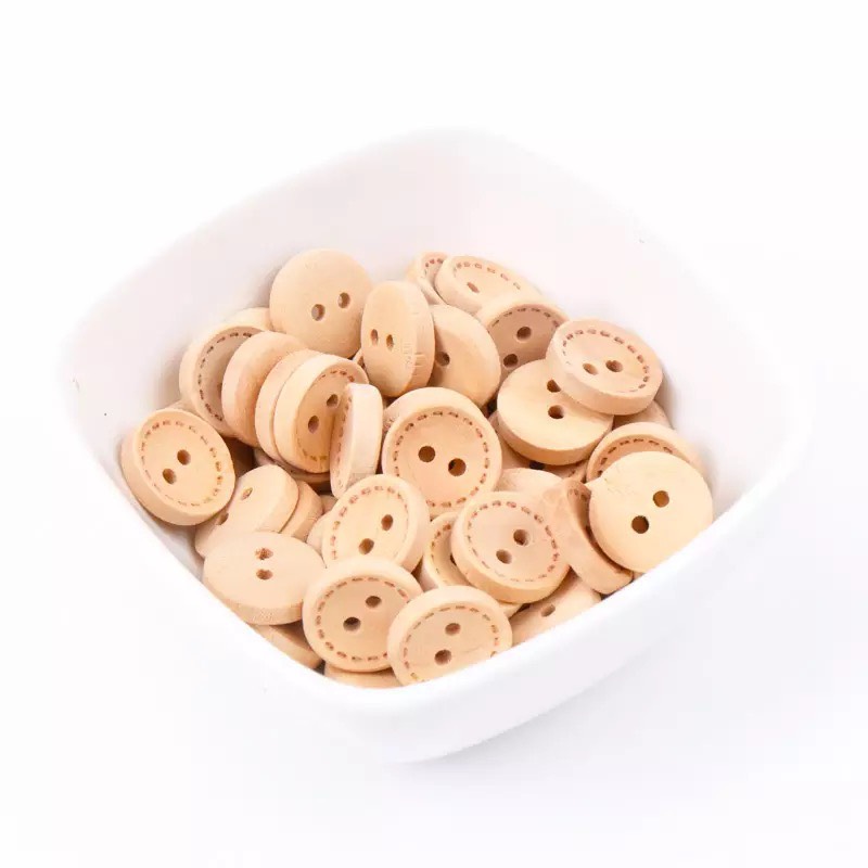 (10 cái) Nút gỗ tròn viền nét đứt màu nâu kem