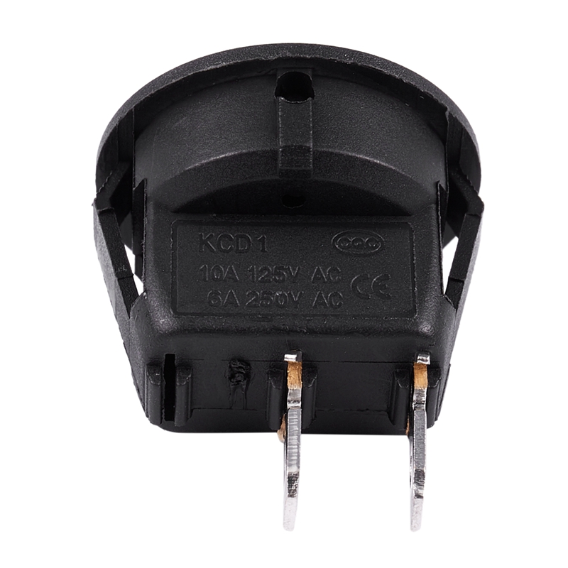 5Pcs SPST Black Button On/Off Round Rocker Switch AC 6A/250V 10A/125V