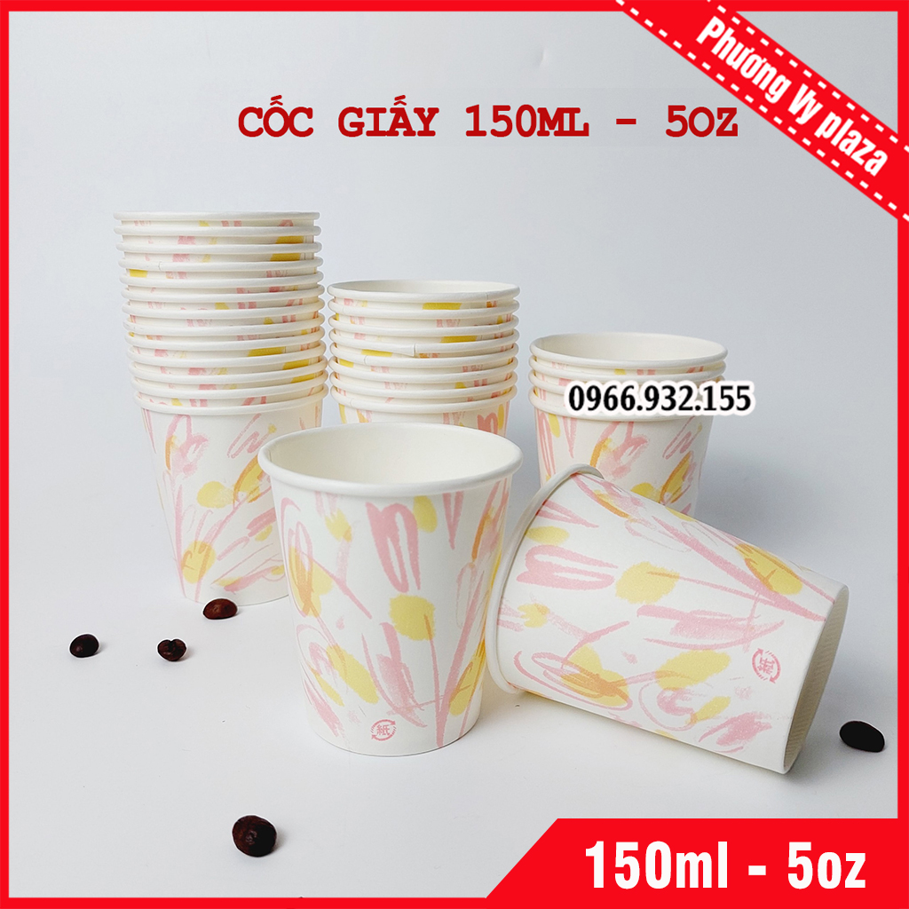 50 chiếc cốc giấy hoa 5oz - 150ml ly giấy NHẬP KHẨU HÀN QUỐC