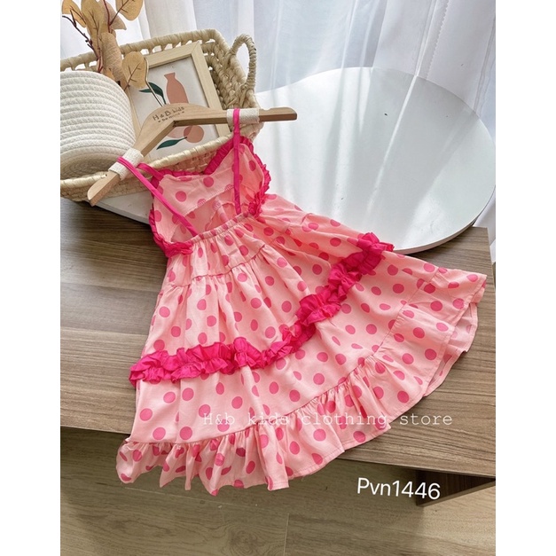 [VÁY BÉ GÁI] Váy maxi chấm bi hồng cực mát cho bé gái (8-18kg)