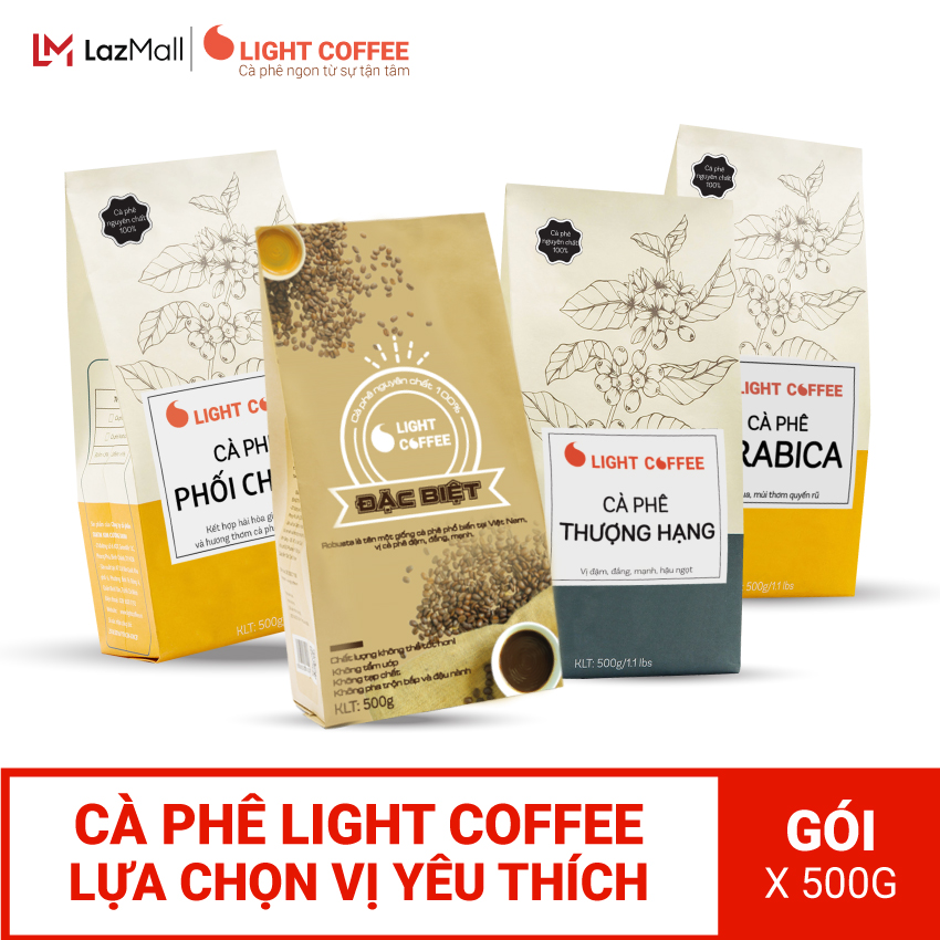 Cà phê rang xay, cà phê hạt nguyên chất Light Coffee Gói 500gr