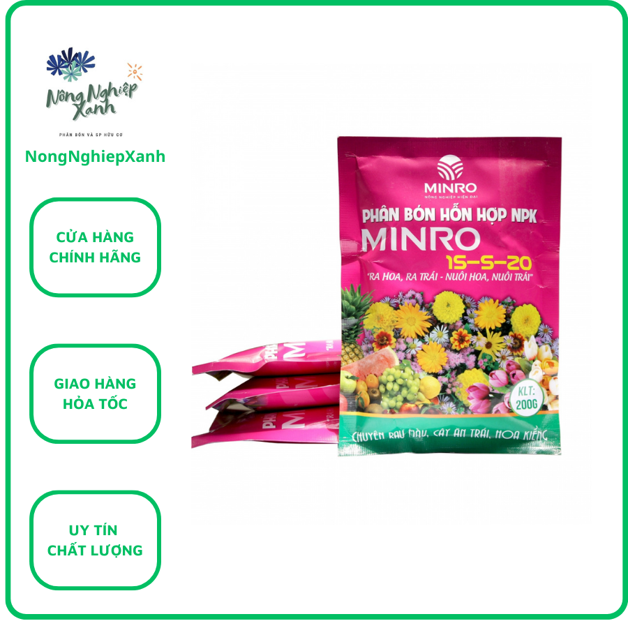Phân Bón NPK MINRO 15-5-20 Ra Hoa Đậu Trái Gói 200gr