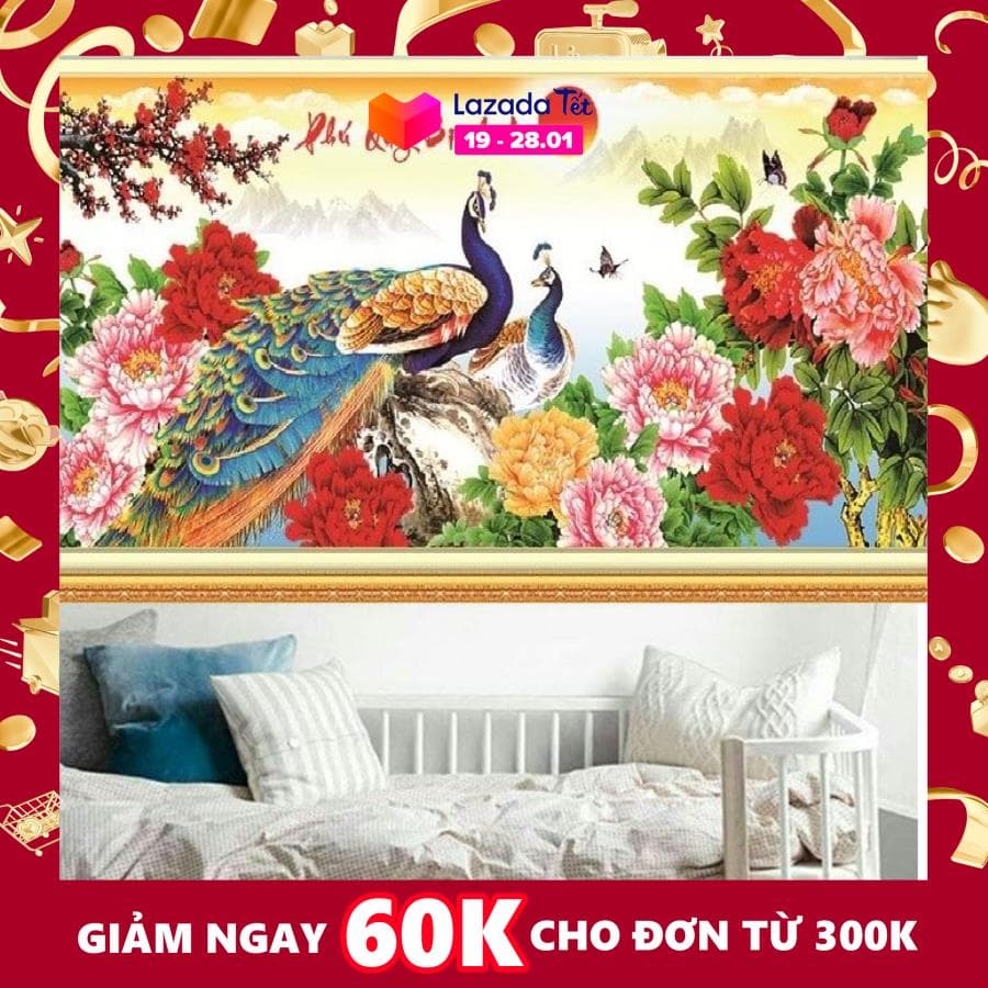 Tranh đính đá đôi công Phú QuýBình An VS056 KT:115X52cm