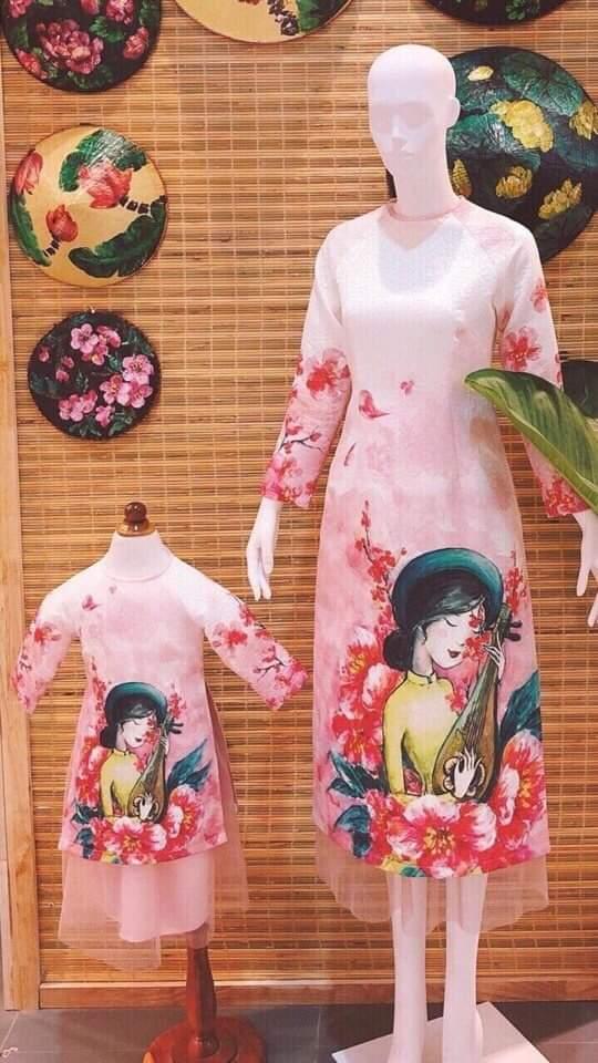 set áo dài cách tân mẹ và bé