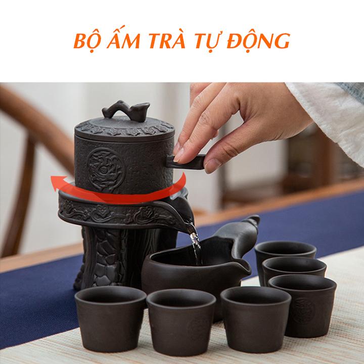 Free.Ship Bộ ấm trà tự động rót khi xoay bằng gốm