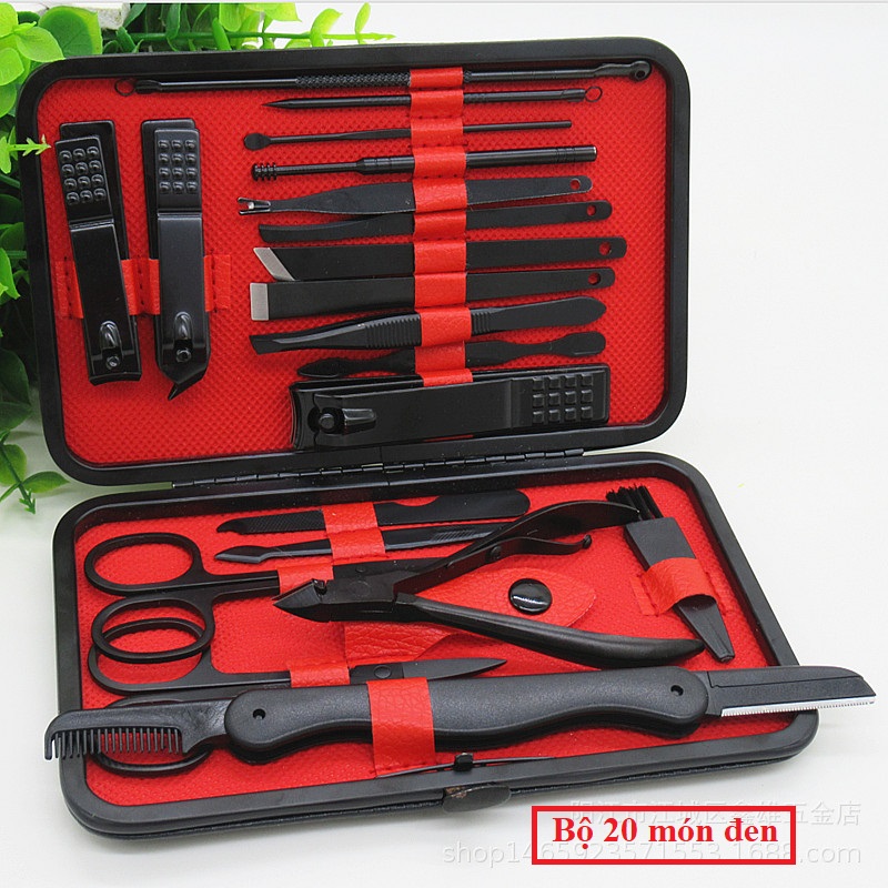Bộ kiềm cắt móng 20 món thép không gỉ, hộp da dạng ví cầm tay cao cấp