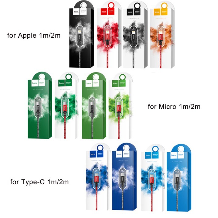 Cáp sạc dây dù Hoco X14 chính hãng dài 2m Lightning iPhone - Type C - Micro USB màu đen - cj7tech