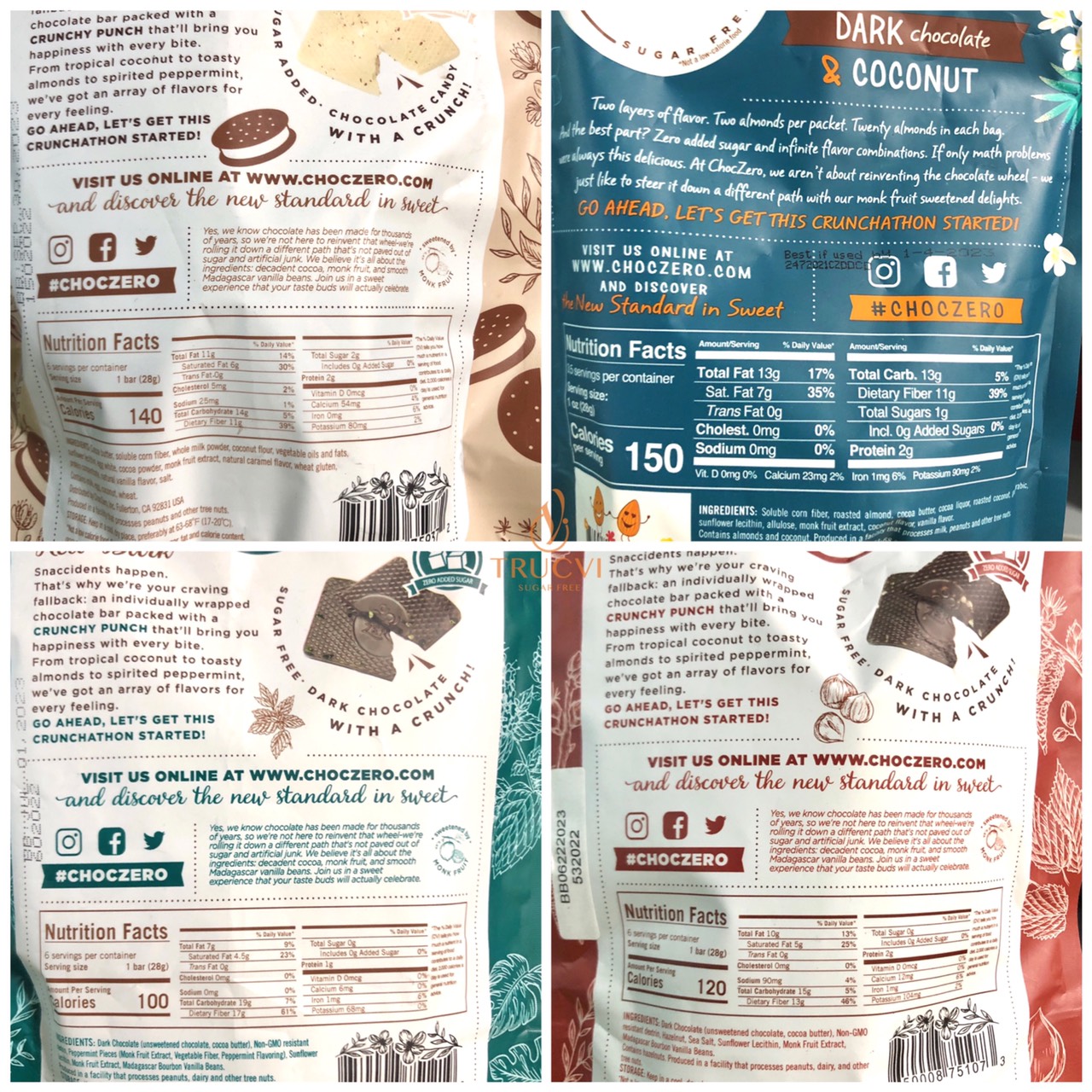 Socola Đen( Dark Chocolate) không đường ChocZero ( keto , eat clean, tiểu đường)