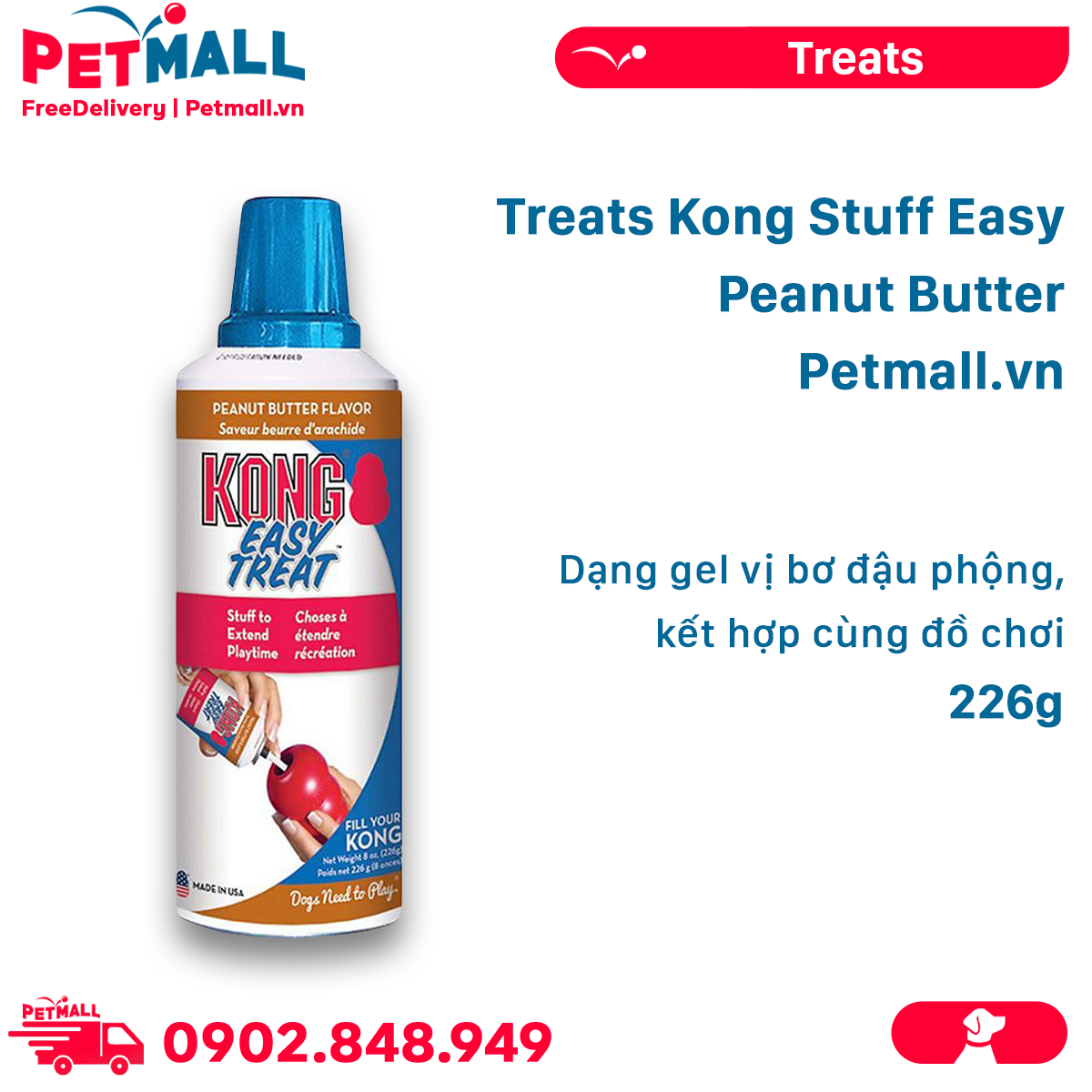 Treats Kong Stuff Easy Peanut Butter 226g - dạng gel vị bơ đậu phộng, kết hợp cùng đồ chơi KONG Petmall