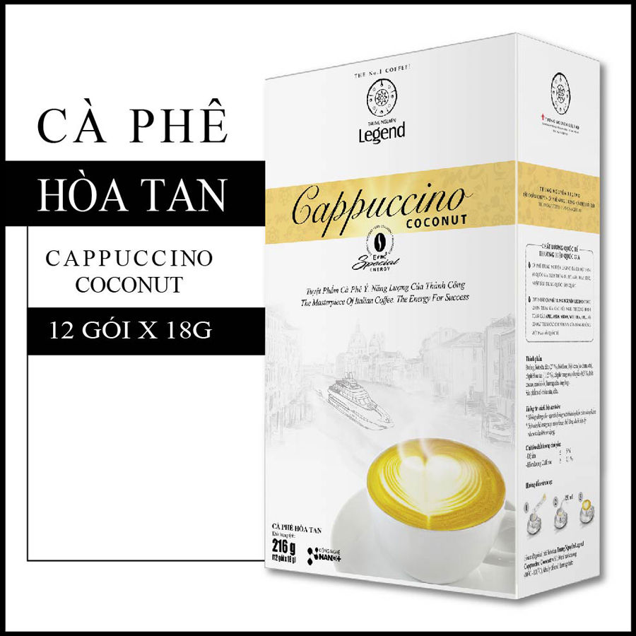 Cà phê Cappuccino Coconut - Hộp 12 Sticks 18gr - Trung nguyên Legend
