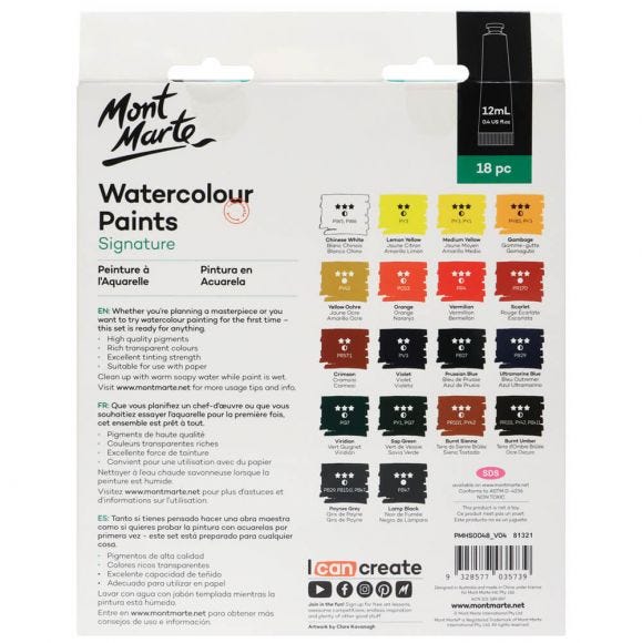 Bộ màu nước dạng tuýp Mont Marte 12ml