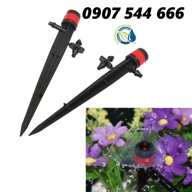 50 Que cắm tưới nhỏ giọt 8 tia hoặc béc phun xòe điều chỉnh được bán kính 0 - 1m, có thể để nhỏ giọt được kèm khởi thủy 6mm