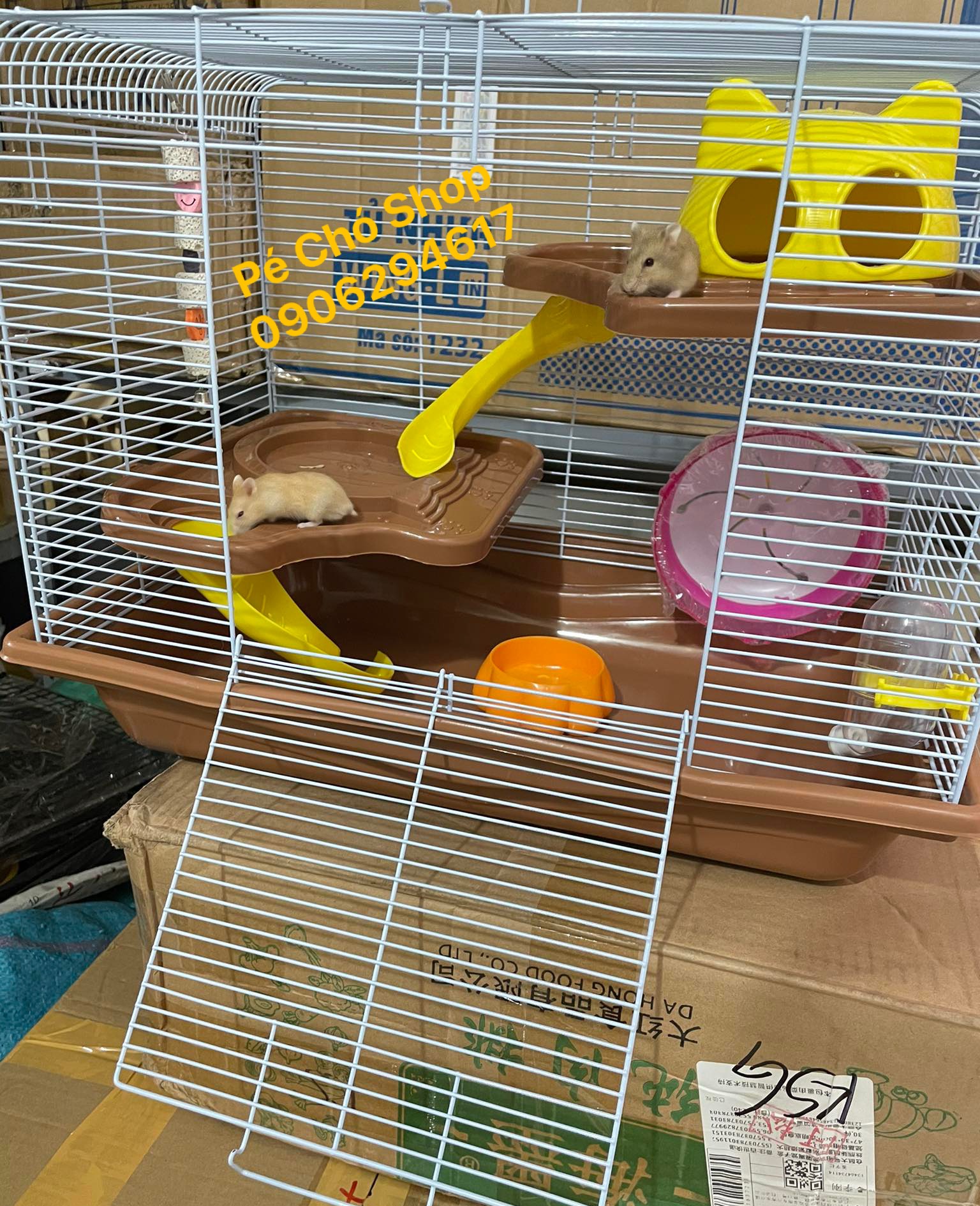 Lồng Hamster Mặt Mèo 3 Tầng Supper (size dài49 cao37 rộng32cm)