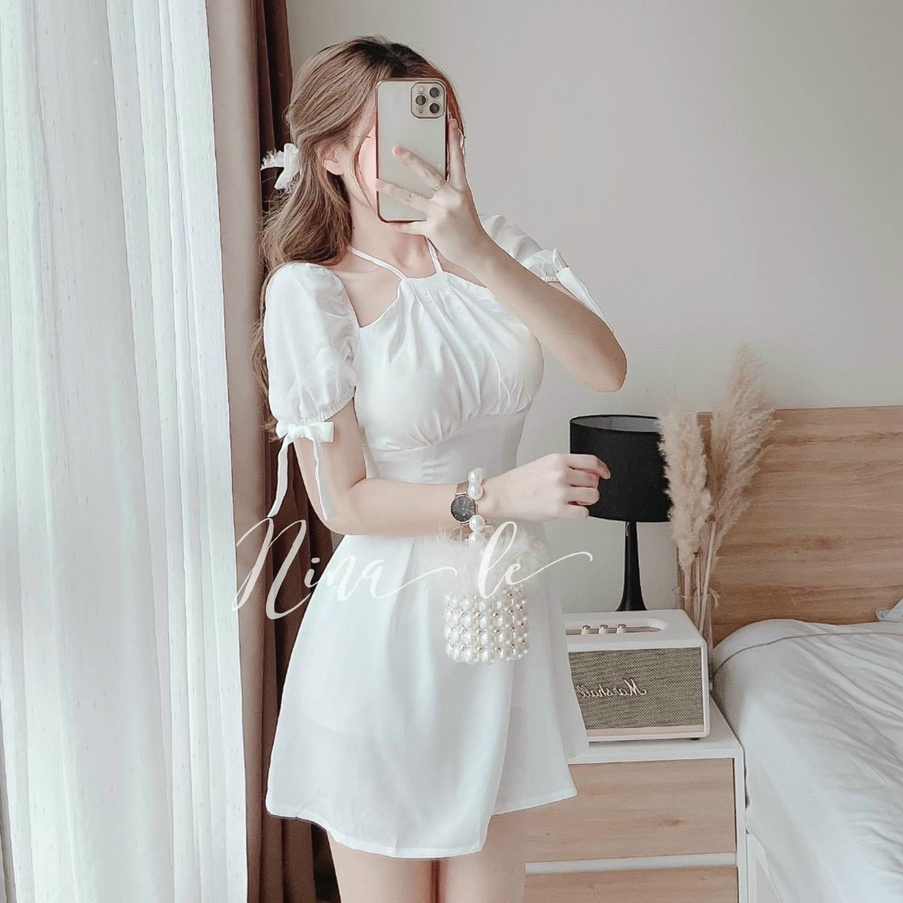 Đầm body nữ giả yếm phối tay phồng ngắn - chất liệu umi có mút , thích hợp đi chơi , đi du lịch