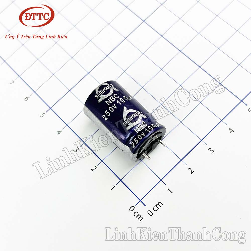 Tụ hóa samyoung 100uf 250v 16x25mm xanh
