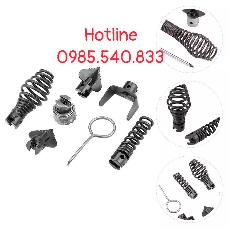 Dây thông tắc cống dùng cho tay quay ( 9M dây + 6 đầu thông + 1 tay quay )