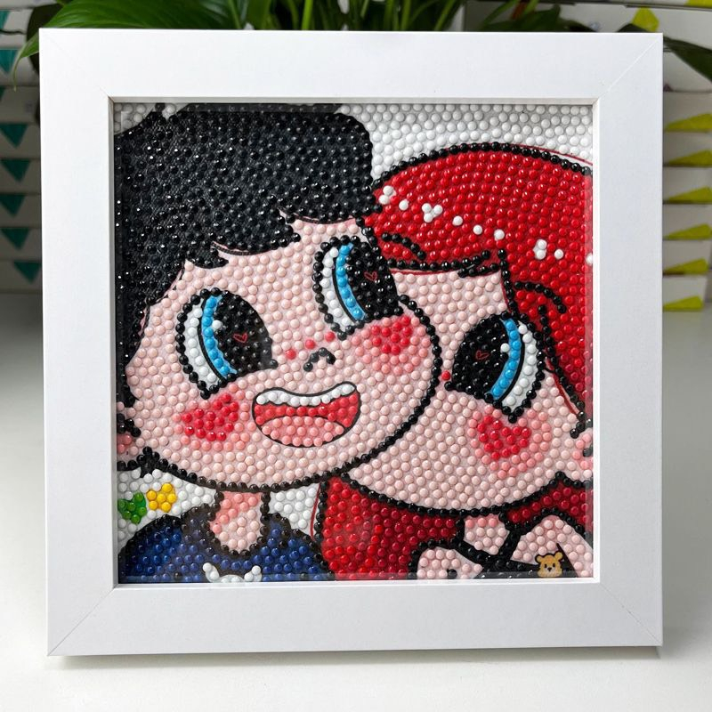 tranh đính đá cặp đôi size 20x20cm khung gỗ căng sẵn